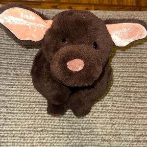 BRAILLE: Two Blind Brothers Dog Plush Floppy Guide Dog Stuffed Animal Brown